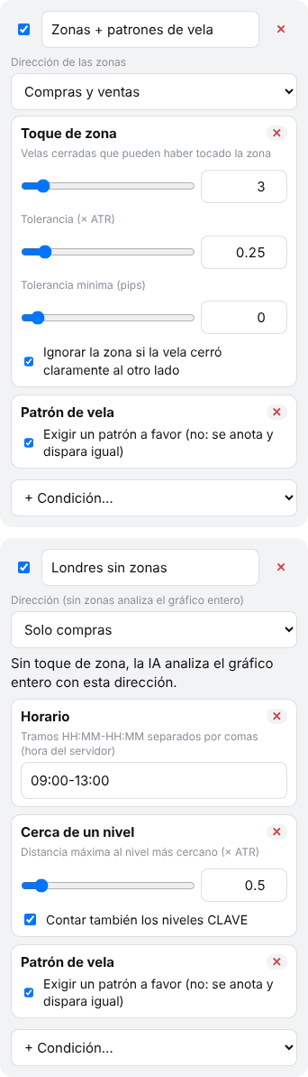 Dos reglas en el editor del gatillo