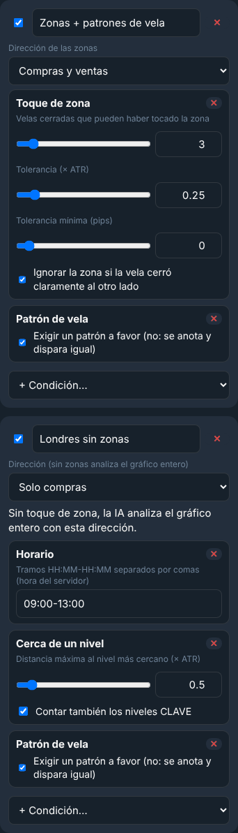 Dos reglas en el editor del gatillo